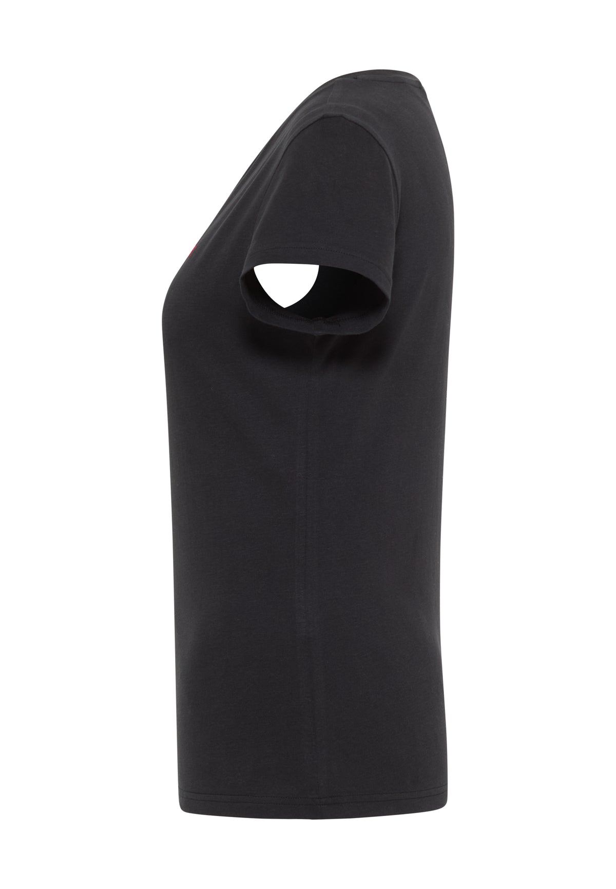 Tricou Loa negru, lateral, profil cu guler rotund și mânecă scurtă