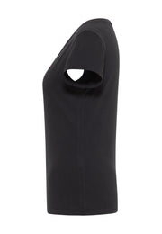 Tricou Loa negru, lateral, profil cu guler rotund și mânecă scurtă