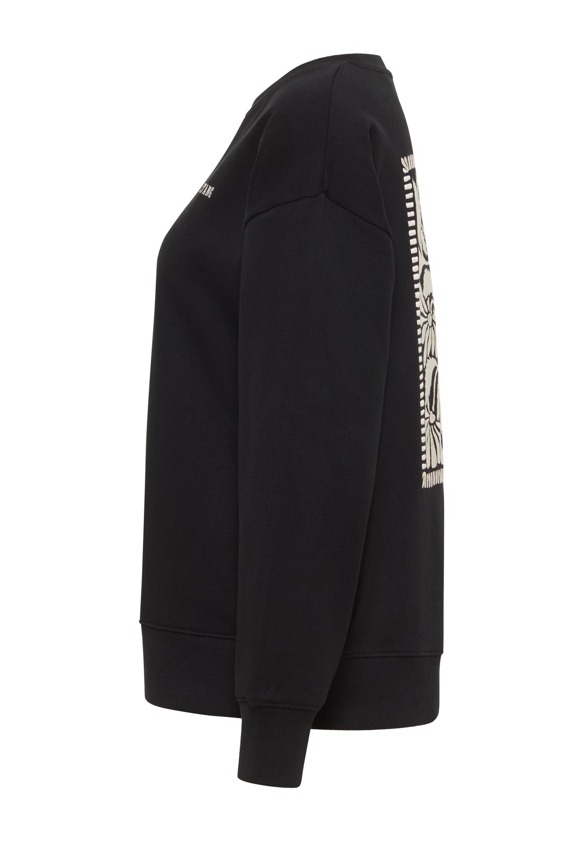 Bluză Burley negru, lateral, margine broderie florală vizibilă spre spate