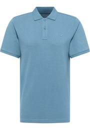 Tricou Palco albastru-gri, față, guler polo cu doi nasturi și logo brodat cu calul pe piept