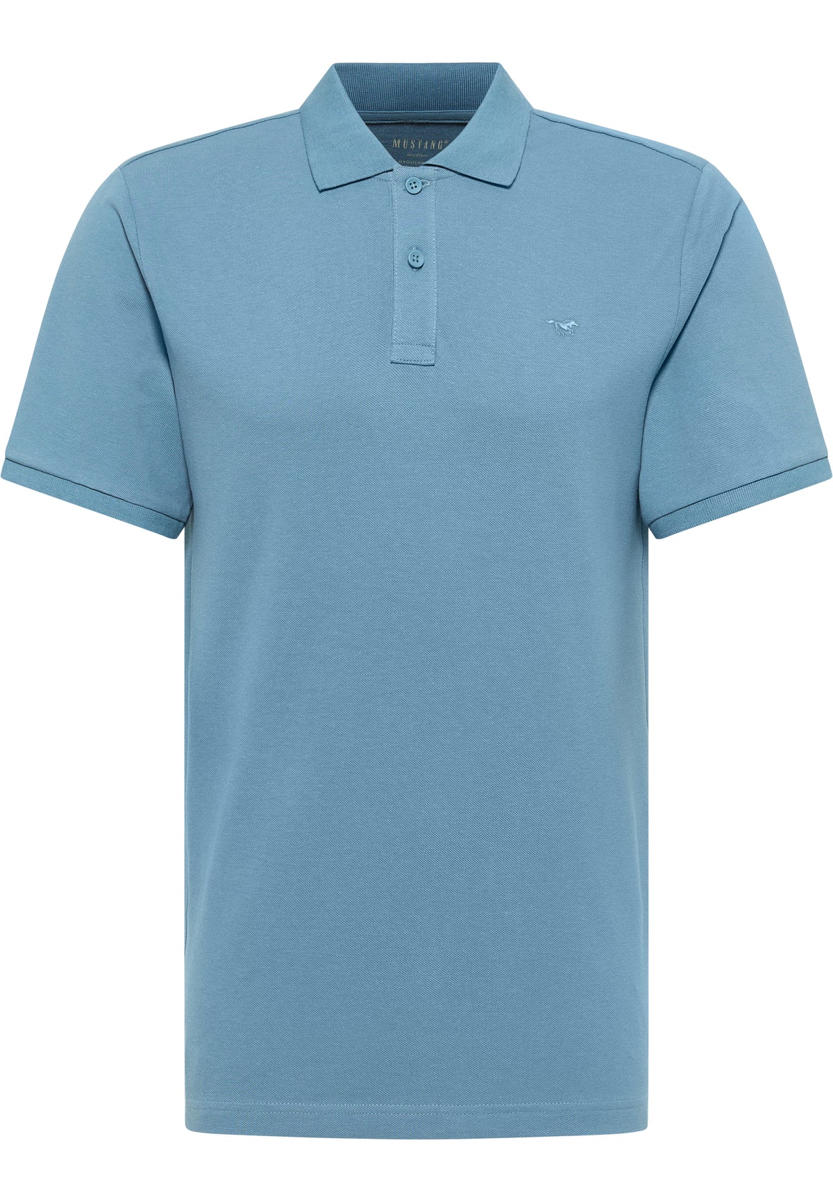 Tricou Palco albastru-gri, față, guler polo cu doi nasturi și logo brodat cu calul pe piept