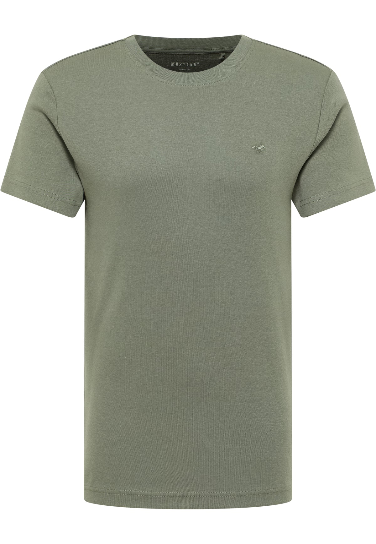 Tricou Allen verde kaki, față, așezat plat, broderie mică cu cal pe piept
