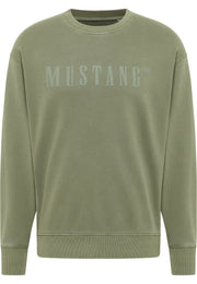 Bluză Relaxed Auburn verde kaki, față, logo „MUSTANG” imprimat, ton pe ton, pe piept