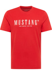 Tricou Austin roșu, față, imprimeu alb „Mustang Jeans Company Since 1932” pe piept