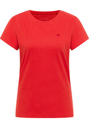 Tricou Loa roșu, față, guler rotund cu siglă brodată cu cal pe piept