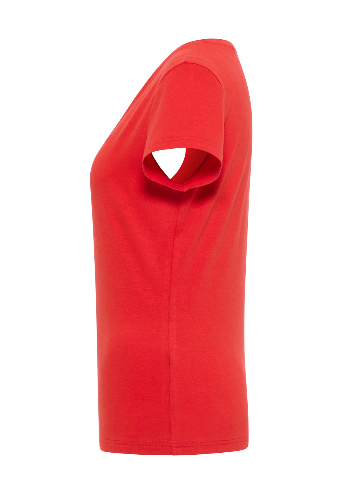 Tricou Loa roșu, lateral, profil cu guler rotund și mânecă scurtă