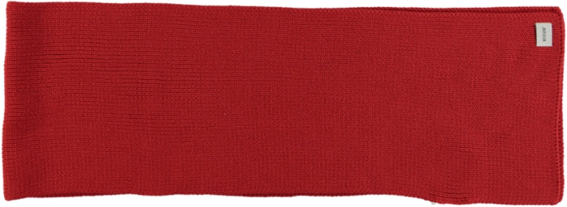 Eșarfă Eva tricotată roșu, detaliu, așezată desfăcut, tricot cu dungi verticale în relief