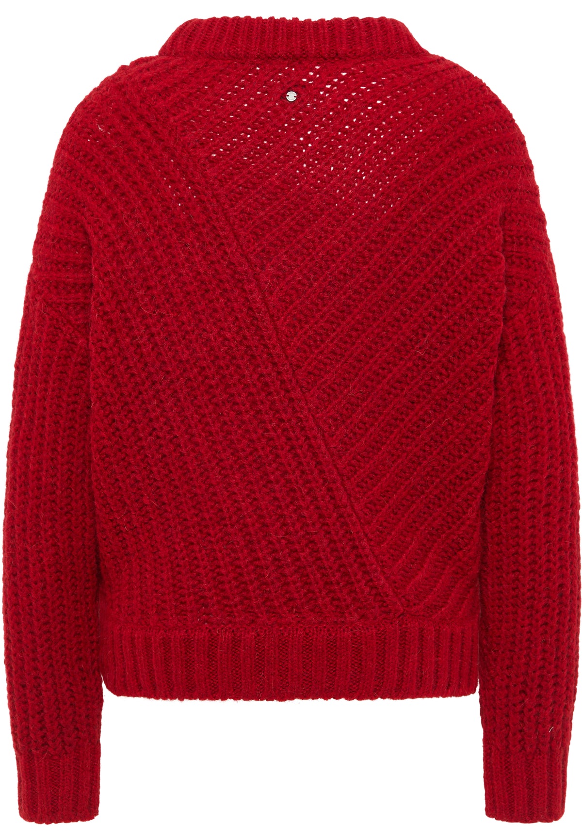 Pulover Relaxed Erin roșu, spate, tricot gros cu striații diagonale