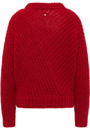 Pulover Relaxed Erin roșu, spate, tricot gros cu striații diagonale