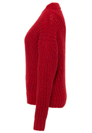 Pulover Relaxed Erin roșu, lateral, tricot gros cu striații diagonale