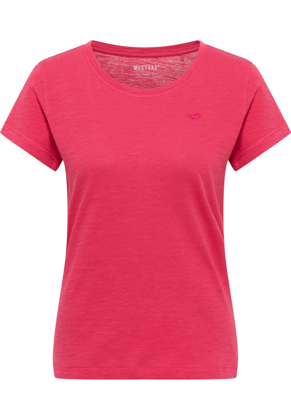 Tricou Slim Winona roz, față, guler rotund, siglă mică brodată cu cal pe piept