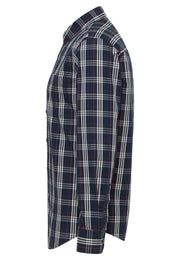 Cămașă Chester carouri tartan bleumarin, lateral, buzunar la piept și mânecă lungă cu manșetă