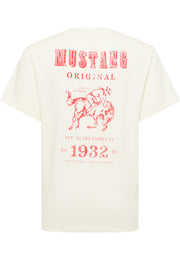 Tricou Akron alb crem, spate, imprimeu mare cu cal și textele "Mustang Original" și "1932"
