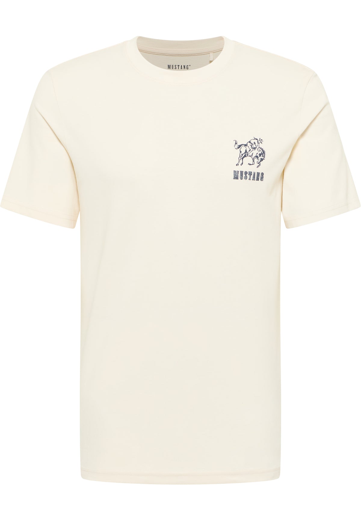 Tricou Austin alb crem, față, logo mic cu grafică de cal și textul Mustang pe piept