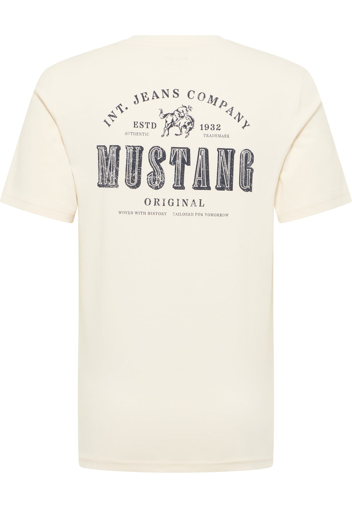 Tricou Austin alb crem, spate, imprimeu mare cu textul Int. Jeans Company, Mustang Original și grafică de cal