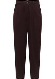 Pantaloni Barrel bordo, față, croi larg în talie cu pense, strâmt spre gleznă