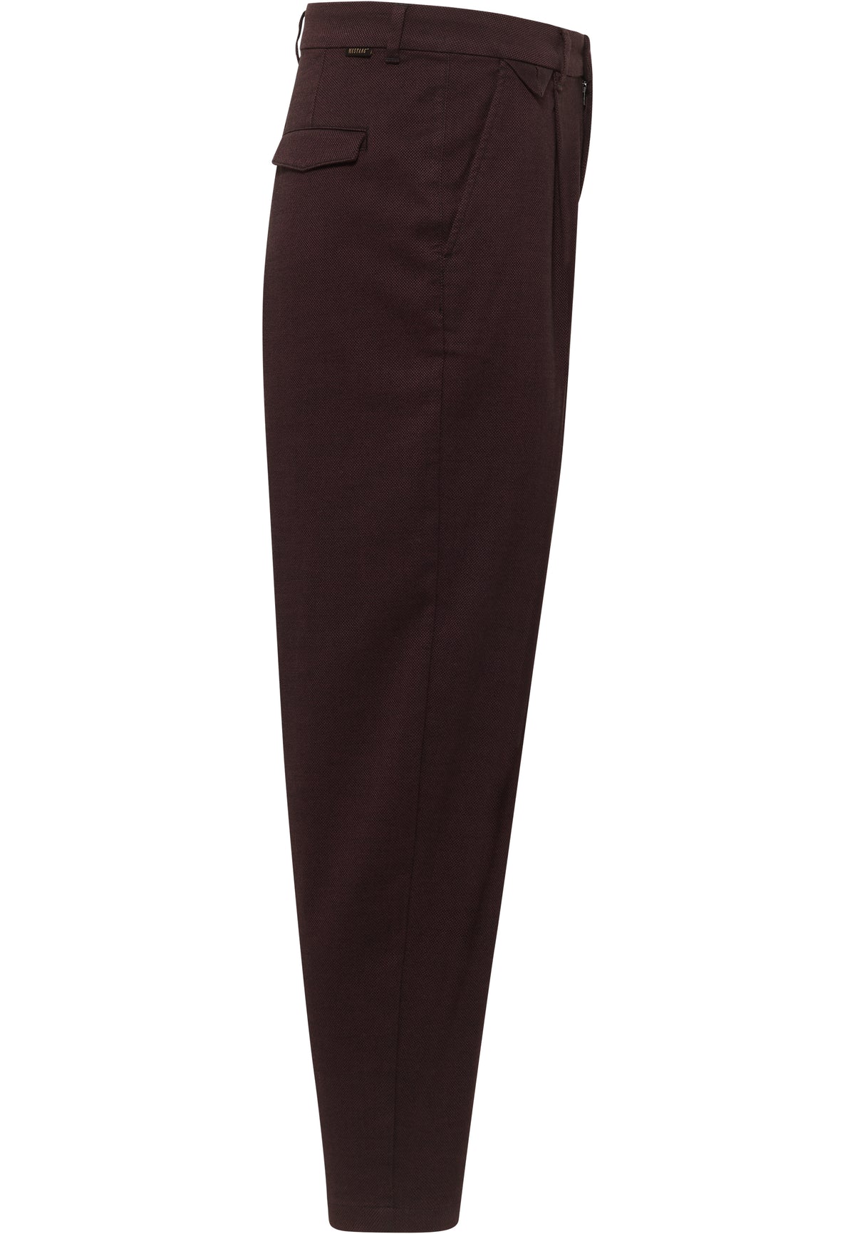 Pantaloni Barrel bordo, lateral, buzunar oblic cu detaliu triunghiular la șold