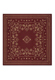 Bandană Sunrise bordo, detaliu, desfăcută complet, imprimeu paisley și bordură florală