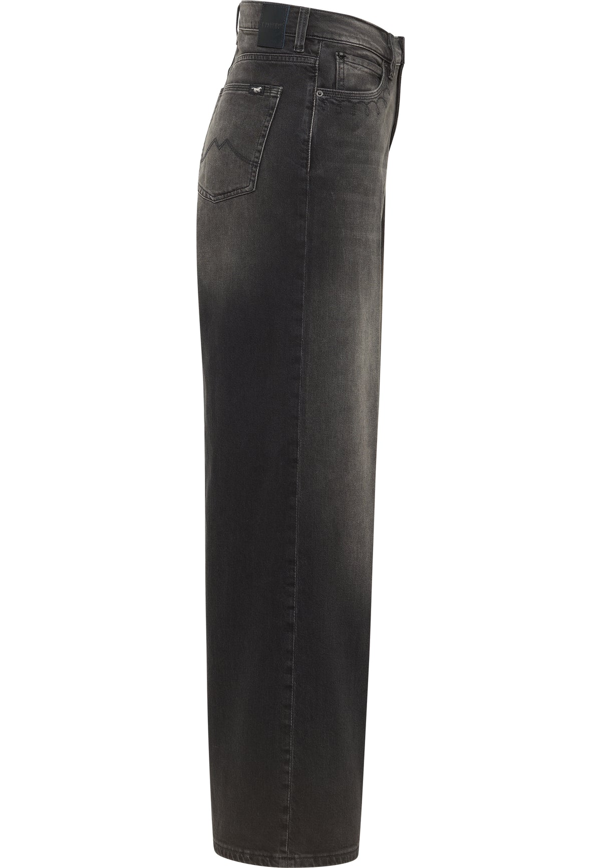 Blugi Luise gri-negru, lateral, croi lat cu decolorare neuniformă