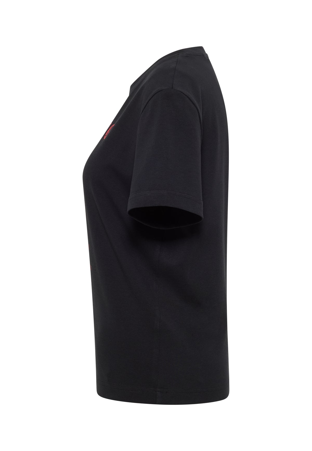 Tricou Relaxed Floris negru, lateral, croi relaxat, se vede marginea imprimeului de pe piept