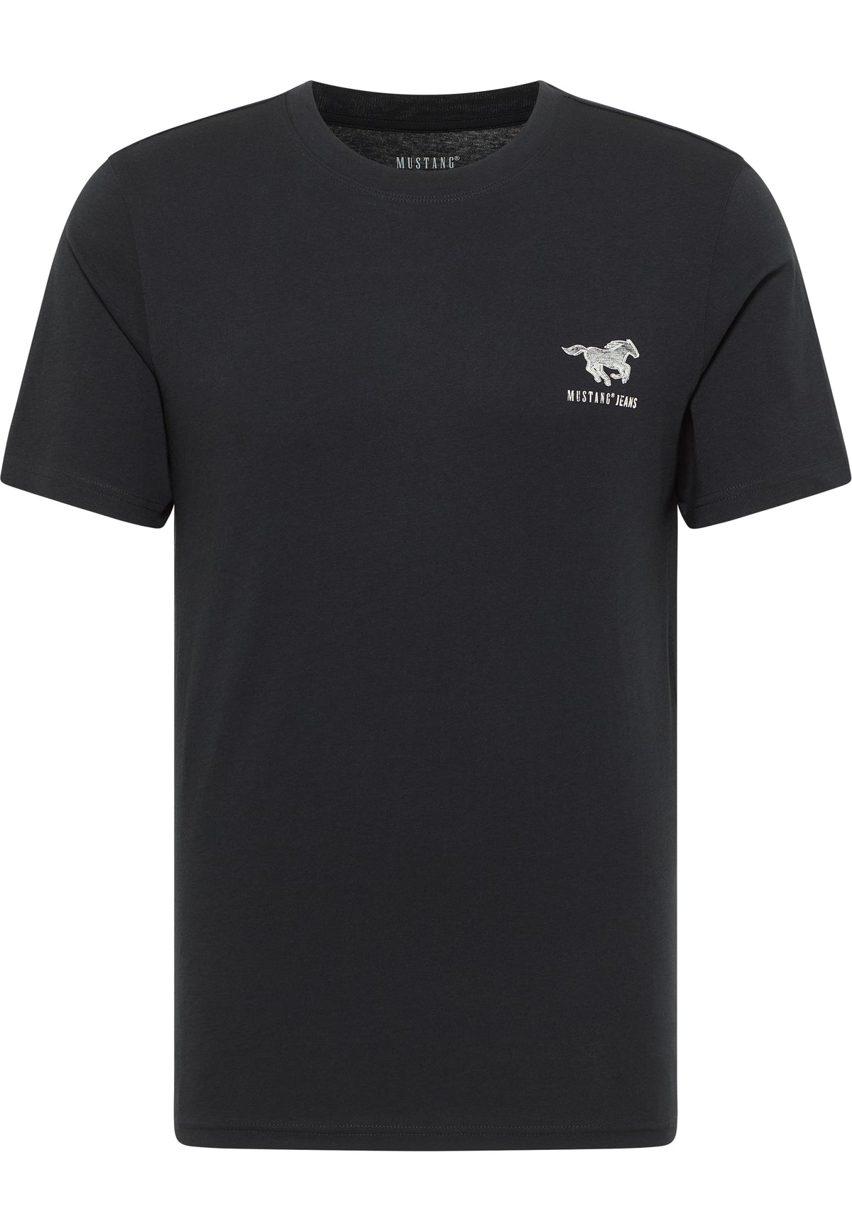 Tricou Austin negru, față, imprimeu cu cal în alergare și inscripția Mustang Jeans pe piept