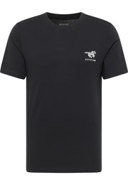 Tricou Austin negru, față, imprimeu cu cal în alergare și inscripția Mustang Jeans pe piept