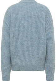 Pulover Relaxed Erin albastru, spate, tricot reiat