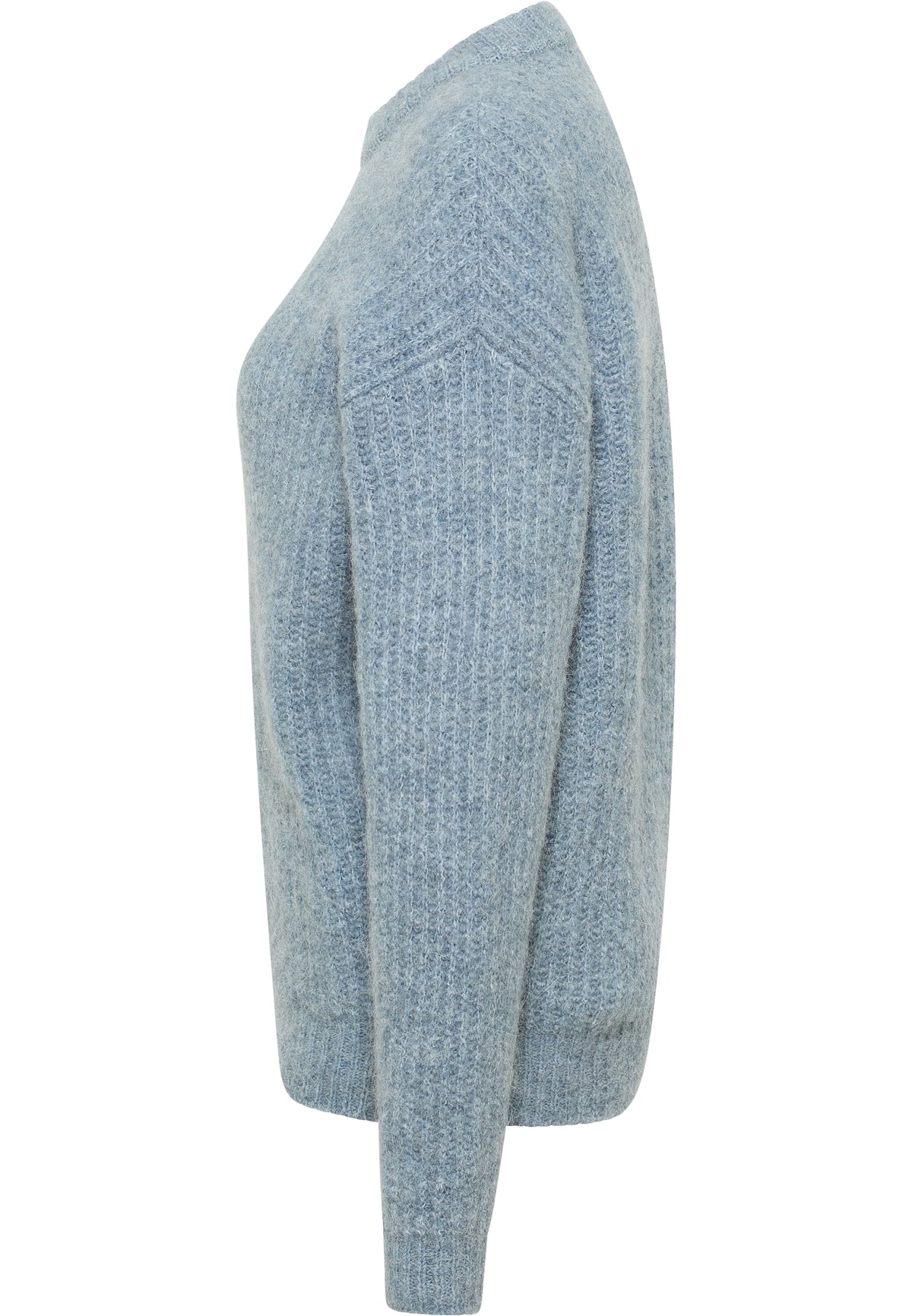 Pulover Relaxed Erin albastru, lateral, model chevron pe umăr