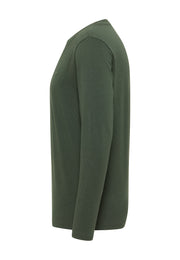 Bluză Asheville verde închis, lateral, guler rotund și mânecă lungă simplă