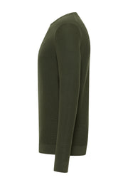 Pulover Elliot verde kaki închis, lateral, croi drept, se distinge broderia mică cu cal pe piept