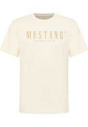 Tricou Austin alb crem, față, imprimeu mare „Mustang Jeans Company since 1932” pe piept