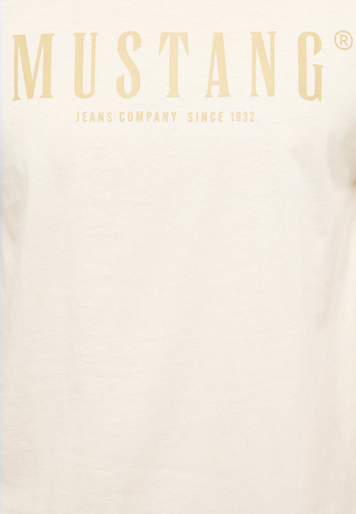 Tricou Austin alb crem, detaliu, text imprimeu „Mustang Jeans Company since 1932”