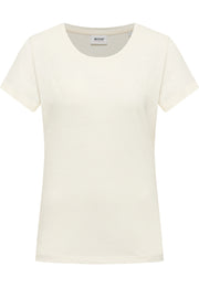 Tricou Slim Winona alb ivoriu, față, guler rotund, siglă mică brodată cu cal pe piept