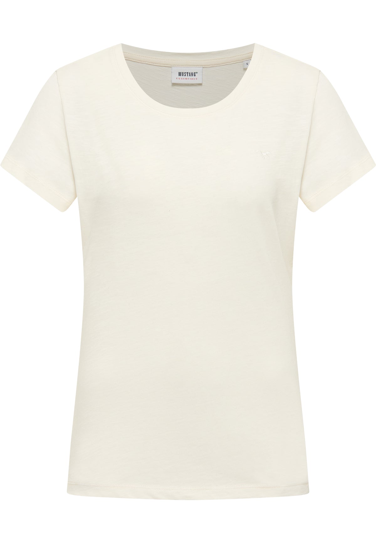 Tricou Slim Winona alb ivoriu, față, guler rotund, siglă mică brodată cu cal pe piept