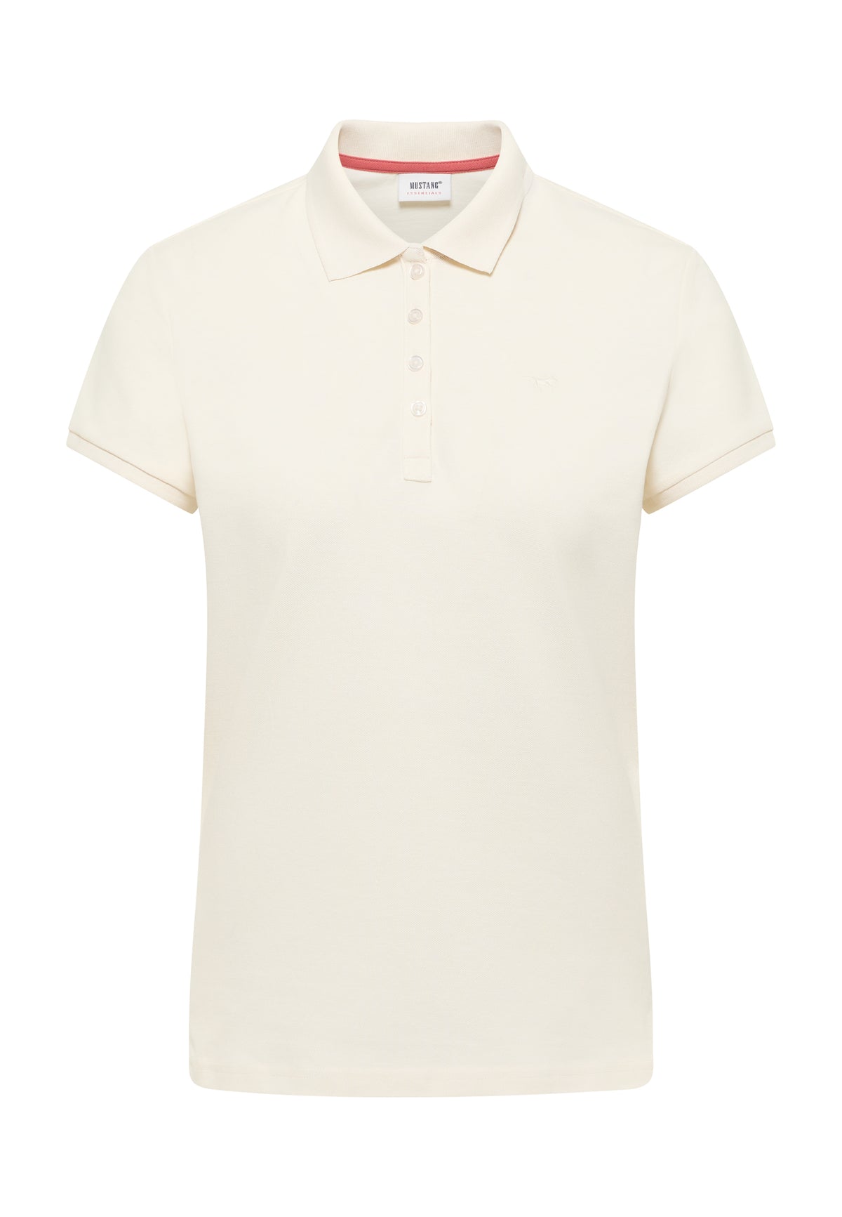 Tricou Tara alb, față, guler polo cu placheta de nasturi și siglă cal brodată pe piept
