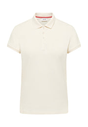 Tricou Tara alb, față, guler polo cu placheta de nasturi și siglă cal brodată pe piept