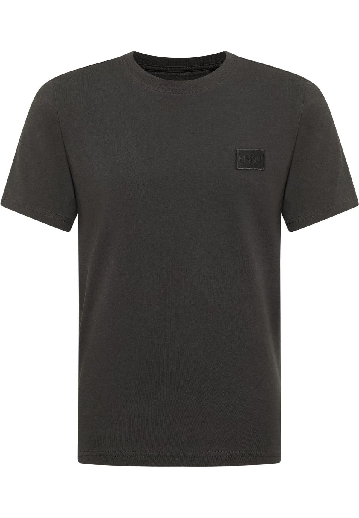Tricou Austin negru, față, plan general, petic cu Mustang brodat pe piept