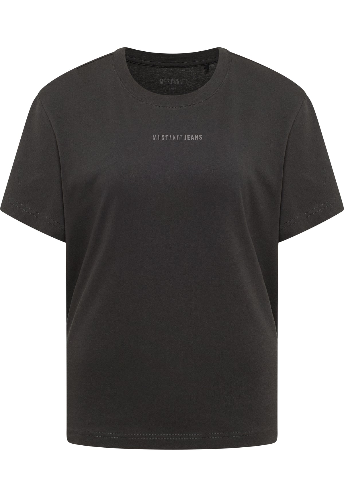 Tricou Relaxed Floris negru, față, imprimeu mic „Mustang Jeans” pe piept, croi larg