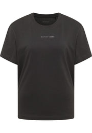 Tricou Relaxed Floris negru, față, imprimeu mic „Mustang Jeans” pe piept, croi larg