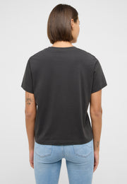 Tricou Relaxed Floris negru, spate, fără imprimeu, croi larg cu umeri lăsați