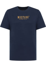 Tricou Austin albastru bleumarin, față, plan general, imprimeu Mustang Jeans Company Since 1932 pe piept