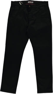 Pantaloni Brad Chino negru, față, șliț cu căptușeală în carouri roșu-bordo