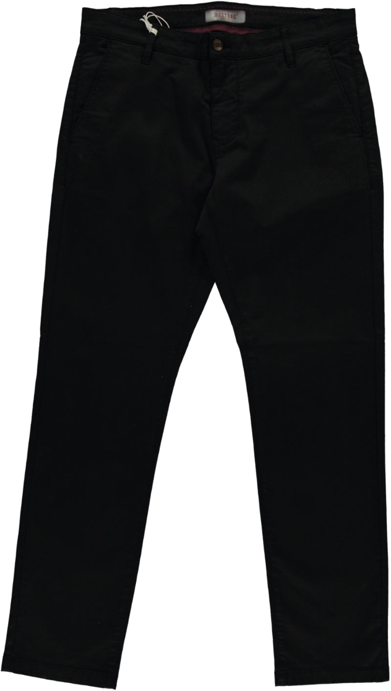 Pantaloni Brad Chino negru, față, șliț cu căptușeală în carouri roșu-bordo