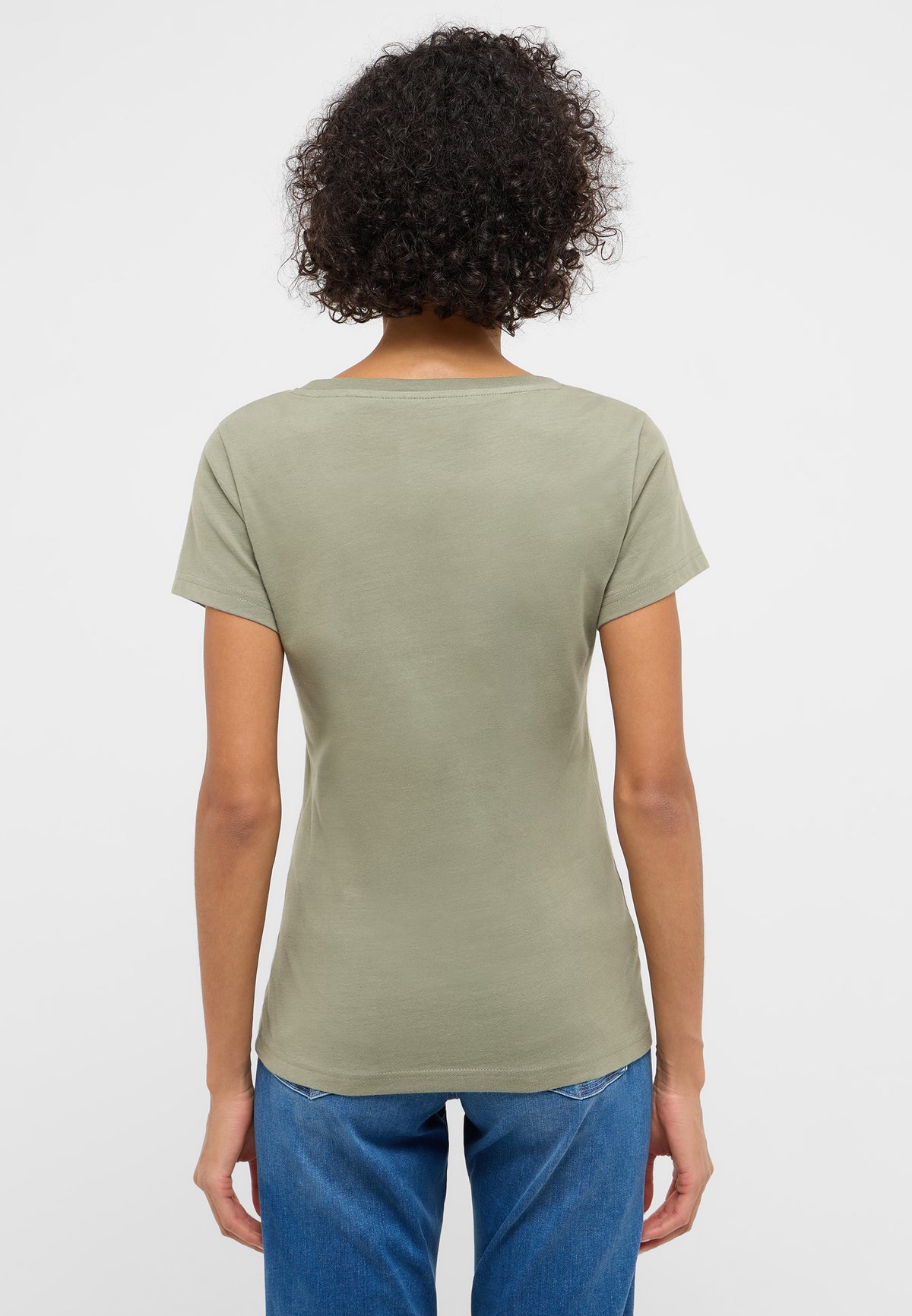 Tricou Beverly verde kaki pal, spate, purtat, fără imprimeu sau alt detaliu