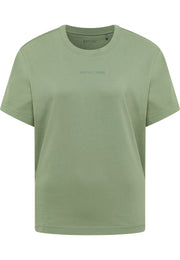 Tricou Relaxed Floris verde, față, imprimeu mic „Mustang Jeans” pe piept, croi larg