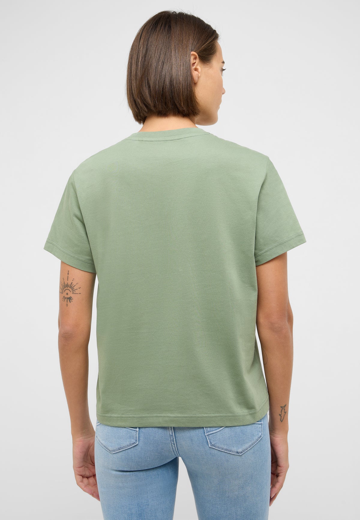 Tricou Relaxed Floris verde, spate, fără imprimeu, croi larg cu umeri lăsați