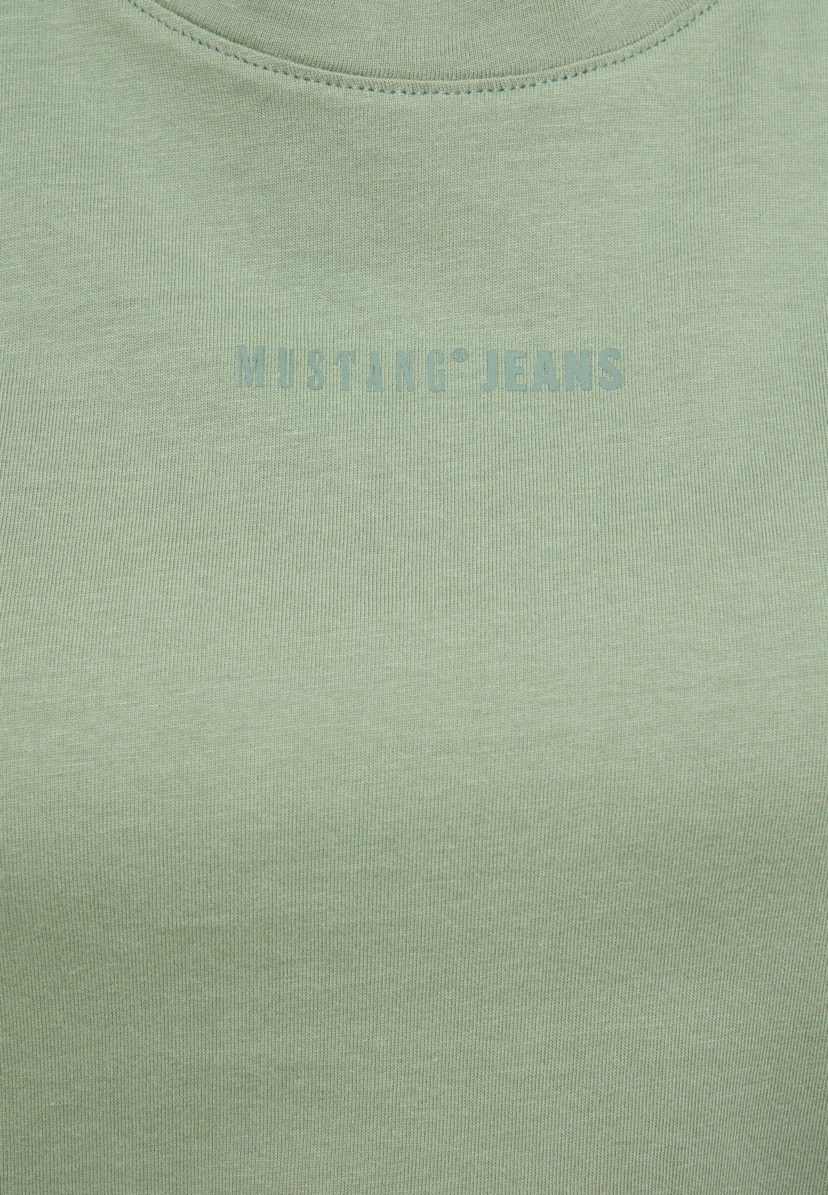 Tricou Relaxed Floris verde, detaliu, imprimeu mic „Mustang Jeans” sub guler