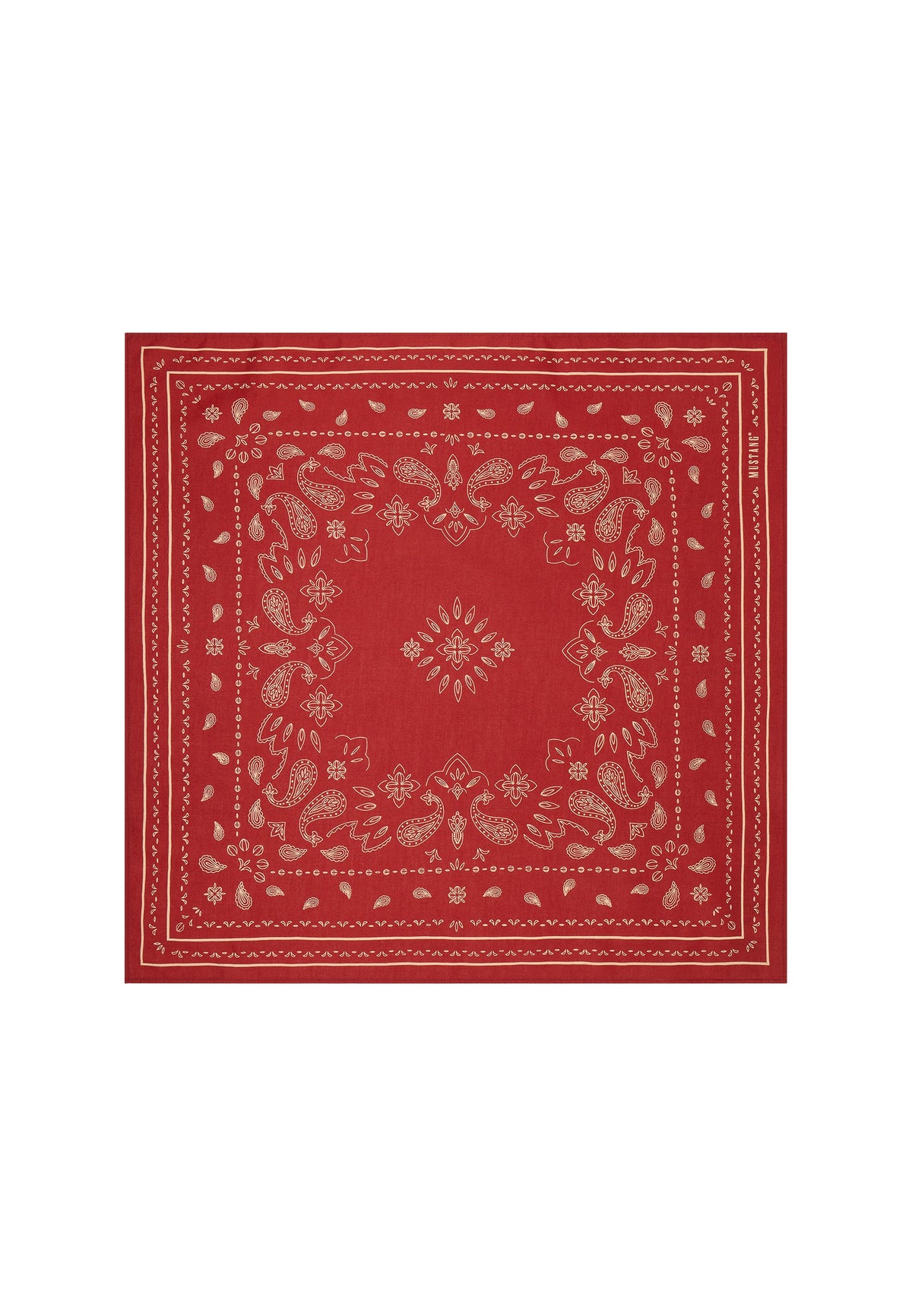 Bandană Sunrise roșu, față, model paisley cu bordură decorativă pe toate laturile