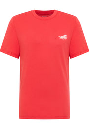 Tricou Austin roșu, față, imprimeu alb cu cal în alergare și inscripția Mustang pe piept
