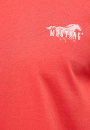 Tricou Austin roșu, detaliu, imprimeu alb cu cal în alergare și inscripția Mustang